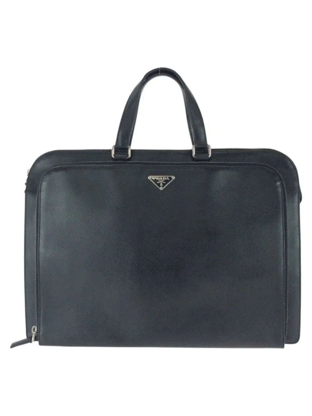 Prada Saffiano Black Silver Leather Business Briefcase